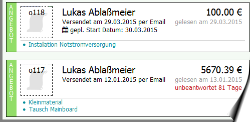 Sie sehen auf einen Blick, ob und wann Ihr Kunde das Angebot geöffnet hat