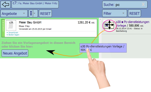 Verwenden Sie Vorlagen oder bereits existierende Angebote oder Teile davon um schnell und effizient neue Angebote zu erstellen